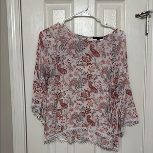 Papermoon White and Red Asymmetrical Bell Sleeve Blouse